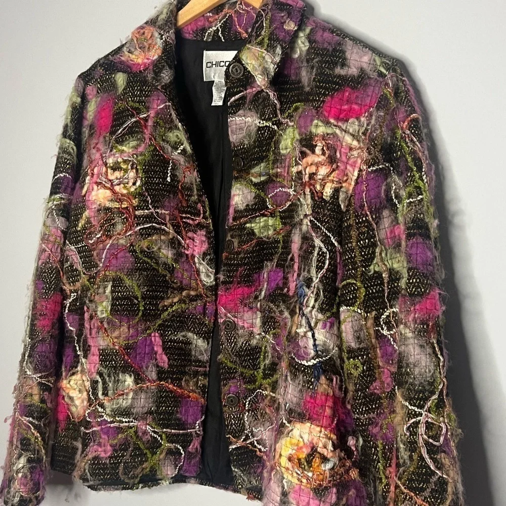 Chico’s Artsy Fuzzy Thread Abstract Unique Jacket Large (2)